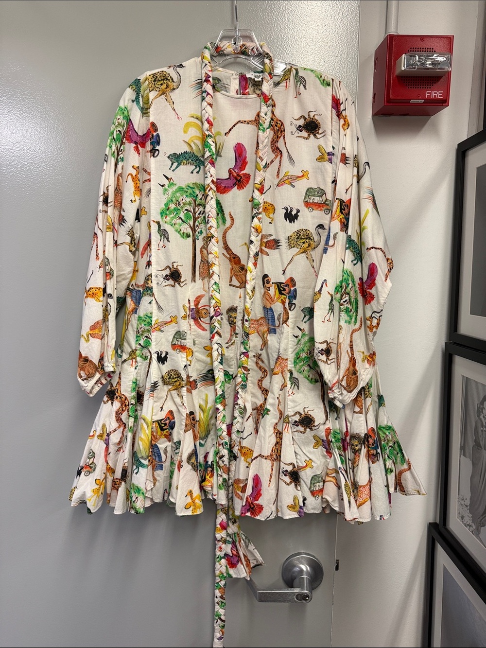 Rhode Whimsical Animal Print Belted Kimono Jacket - Cream Multicolor